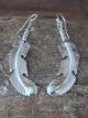 Navajo Indian Sterling Silver White Opal Feather Dangle Earrings - Joe