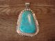 Large Navajo Indian Sterling Silver Genuine Turquoise Pendant Signed AJ