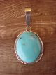 Large Navajo Indian Sterling Silver Genuine Turquoise Pendant Signed KC