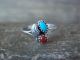 Navajo Sterling Silver Feather Turquoise & Coral Ring Size 5- Roselene Joe