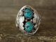 Navajo Sterling Silver Feather & Turquoise Ring Signed MR - Size 11