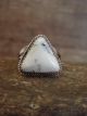 Navajo Sterling Silver & White Buffalo Turquoise Ring by Gordon - Size 7.5