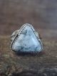 Navajo Sterling Silver & White Buffalo Turquoise Ring by Gordon - Size 8.5