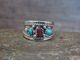 Navajo Sterling Silver Turquoise & Coral Ring by Whitegoat - Size 9