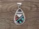 Zuni Indian Turquoise, MOP, Coral Inlay Pendant Signed LLC