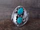 Navajo Sterling Silver Feather & Turquoise Ring Signed MR - Size 11.5