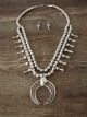 Genuine Small Navajo Sterling Silver Squash Blossom Necklace Set Signed PG