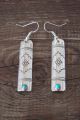 Navajo Hand Stamped Sterling Silver Turquoise Dangle Earrings by Tahe