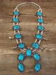 Large Navajo Nickel Silver Turquoise Squash Blossom Necklace Signed JC
