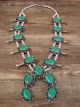 Large Navajo Nickel Silver Green Turquoise Squash Blossom Necklace Signed JC