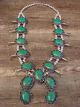 Large Navajo Nickel Silver Green Turquoise Squash Blossom Necklace Signed JC