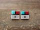 Zuni Indian Turquoise Inlay Square Sunface Earrings by Lorraine Lonjose