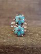 Zuni Indian Sterling Silver & Turquoise Floral Cluster Ring by Hattie- Size 5