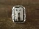 Navajo Indian Sterling Silver White Buffalo Turquoise Ring by Lopez - Size 6