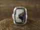 Navajo Indian Sterling Silver White Buffalo Turquoise Ring by Lopez - Size 7