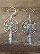 Navajo Sterling Silver Turquoise Dreamcatcher Dangle Feather Earrings - Yazzie