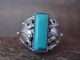 Navajo Sterling Silver Turquoise Feather Ring Signed Darrell Morgan - Size 13.5