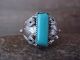 Navajo Sterling Silver Turquoise Feather Ring Signed Darrell Morgan - Size 13.5