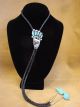  Native American Sterling Silver & Turquoise Inlay Bear Paw Bolo Tie - Livingston