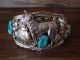 Navajo Indian Turquoise Sterling Silver Wolf Cuff Bracelet 