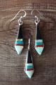 Zuni Indian Jewelry Sterling Silver Jet Opal Coral Inlay Earrings Pendant Set - Shack 