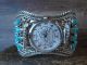 Traditional Navajo Indian Sterling Silver & Turquoise Cluster Watch by Haley