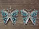 Large Navajo Sterling Silver Turquoise Butterfly Dangle Earrings Signed Jones