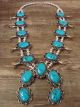 Large Navajo Nickel Silver Turquoise Squash Blossom Necklace Signed JC