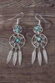 Navajo Sterling Silver Turquoise Coral Dreamcatcher Dangle Feather Earrings!