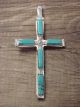 Zuni Indian Cast Sterling Silver Turquoise Cross Pendant by Quetawki