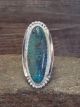 Large Navajo Indian Sterling Silver Turquoise Ring by Leslie Nez - Size 10.5