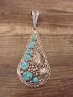 Navajo Sterling Silver & Turquoise Feather Tear Drop Pendant Signed Anthony B.
