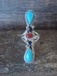 Navajo Sterling Silver Turquoise & Coral Ring by Vandever - Size 6.5