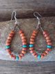 Santo Domingo Hand Beaded Heishi Shell Coral Turquoise Earrings by Jeanette Calabaza