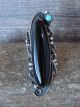Navajo Indian Sterling Silver Onyx & Turquoise Ring Size 8 Signed Yazzie