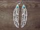 Navajo Sterling Silver Turquoise Feather Dangle Earrings by T&R Singer