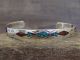 Navajo Sterling Silver Turquoise & Coral Chip Inlay Bracelet - Ray B