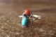 Navajo Indian Jewelry Sterling Silver Turquoise Coral Ring Size 3 1/2 - Roselene Joe