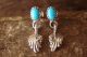 Navajo Jewelry Stamped Sterling Silver Turquoise Feather Post Earrings - Shirley