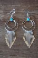 Navajo Indian Sterling Silver Turquoise Dangle Hoop Earrings 