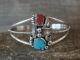 Navajo Sterling Silver Turquoise & Coral 2 Stone Cuff Bracelet by M. Calladitto