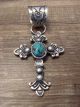 Navajo Indian Cast Sterling Silver & Turquoise Cross Pendant Signed Billah