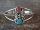 Navajo Sterling Silver Turquoise & Coral 2 Stone Cuff Bracelet by M. Calladitto