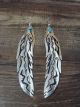 Large Navajo Sterling Silver Feather & Turquoise Petroglyph Dangle Earrings - Singer