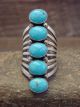 Navajo Indian Sterling Silver Turquoise Row Ring -Thomas Yazzie - Size 9