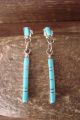 Zuni Indian Sterling Silver Turquoise Bar Post Earrings - Roland Natachu
