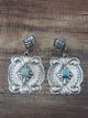 Navajo Sterling Silver Turquoise Concho Post Dangle Earrings Signed Charlie