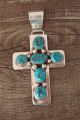 Navajo Indian Sterling Silver Turquoise Cross Pendant - M. Jones