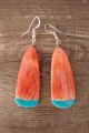Navajo Indian Jewelry Spiny Oyster Turquoise Slab Dangle Earrings! L. Pete