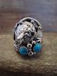 Navajo Sterling Silver & Turquoise Growling Bear Ring by Saunders -  Size 10